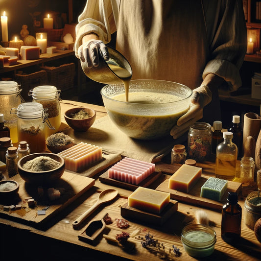 A soap maker and their oils and fats making cold press soap